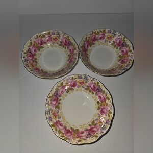 1940s Royal Albert SERENA Lot Of 3 Bone China Roses Gold 5 1/2" Fruit Sauce Bowl